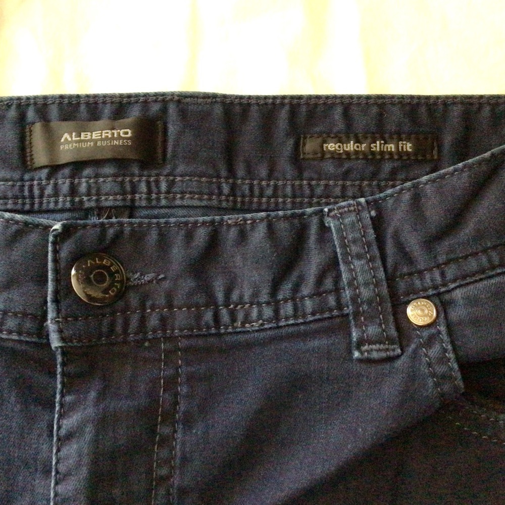 Alberto Premium Business Dress Jeans Pipe Overdyed Blue Regular Slim Fit 38/34 - Picture 4 of 8